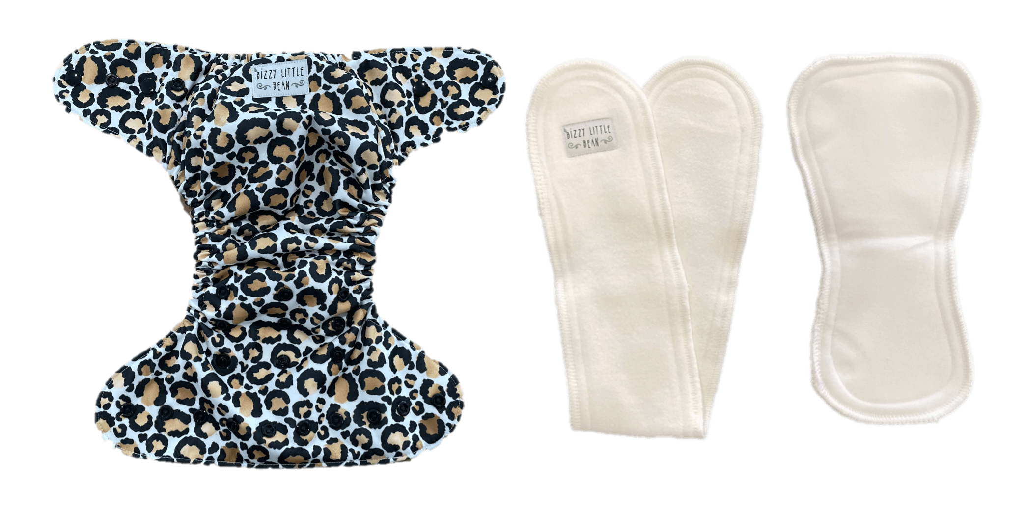 Bizzy Little Bean OSFM Nappies in Wild. Flat view showing inserts.